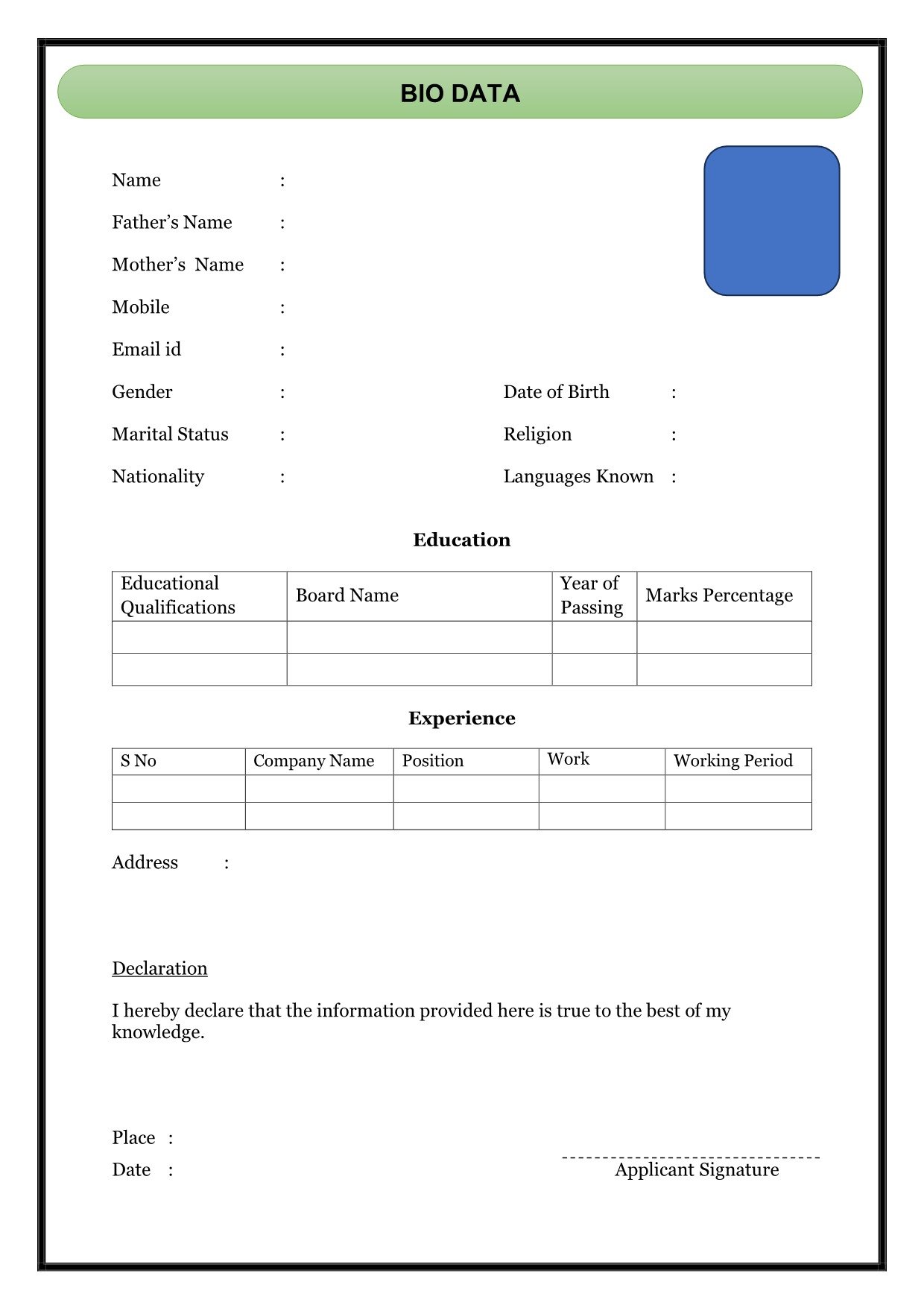 Looking for a job? Stand out with a professional resume, CV, or biodata — fast, easy, and customized to your needs. At ResumeCVBiodata.com, we help you craft job-winning profiles with ready-to-use templates tailored for India, Bangladesh, Pakistan, and the global job market. No design skills needed — just fill in your details, choose a style, and get hired faster. Whether you're applying locally or internationally, your next opportunity starts here.